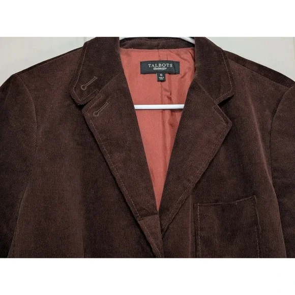 Talbots Women's Brown Corduroy Blazer Jacket Size 10 Classic Single Breasted - Picture 2 of 11